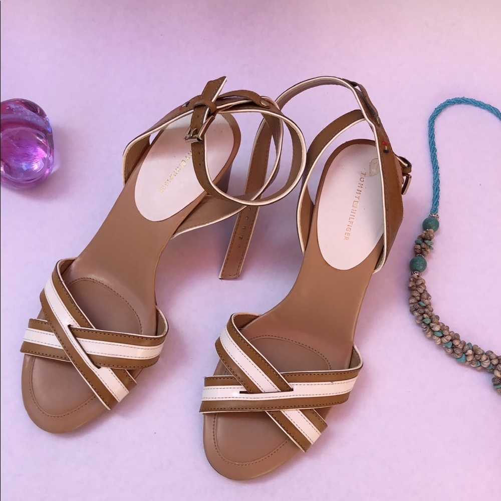 WHITE TAN SANDAL HIGHT HEELS SHOES